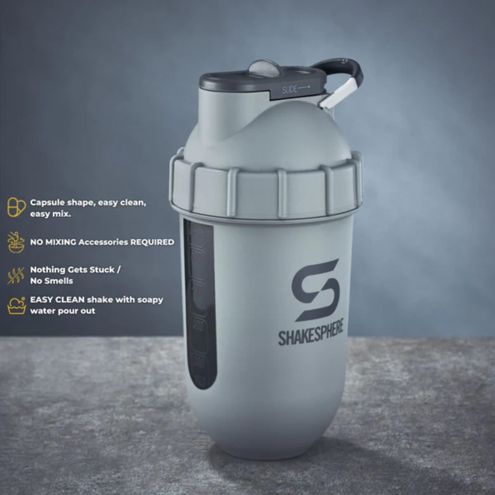 ShakeSphere Tumbler View - Matte Grey