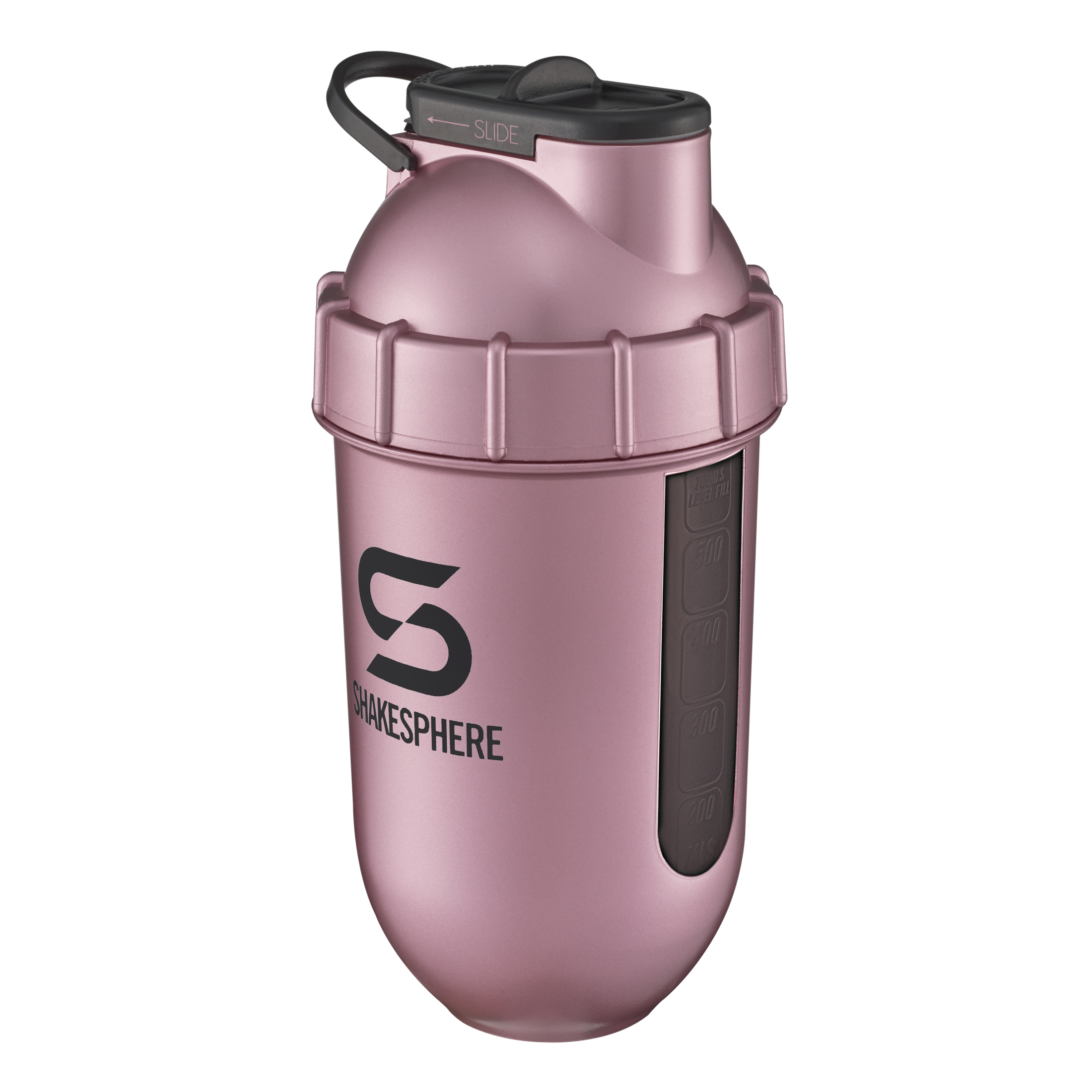 700mls ShakeSphere Tumbler View Rose Gold/Black Logo/Black Window