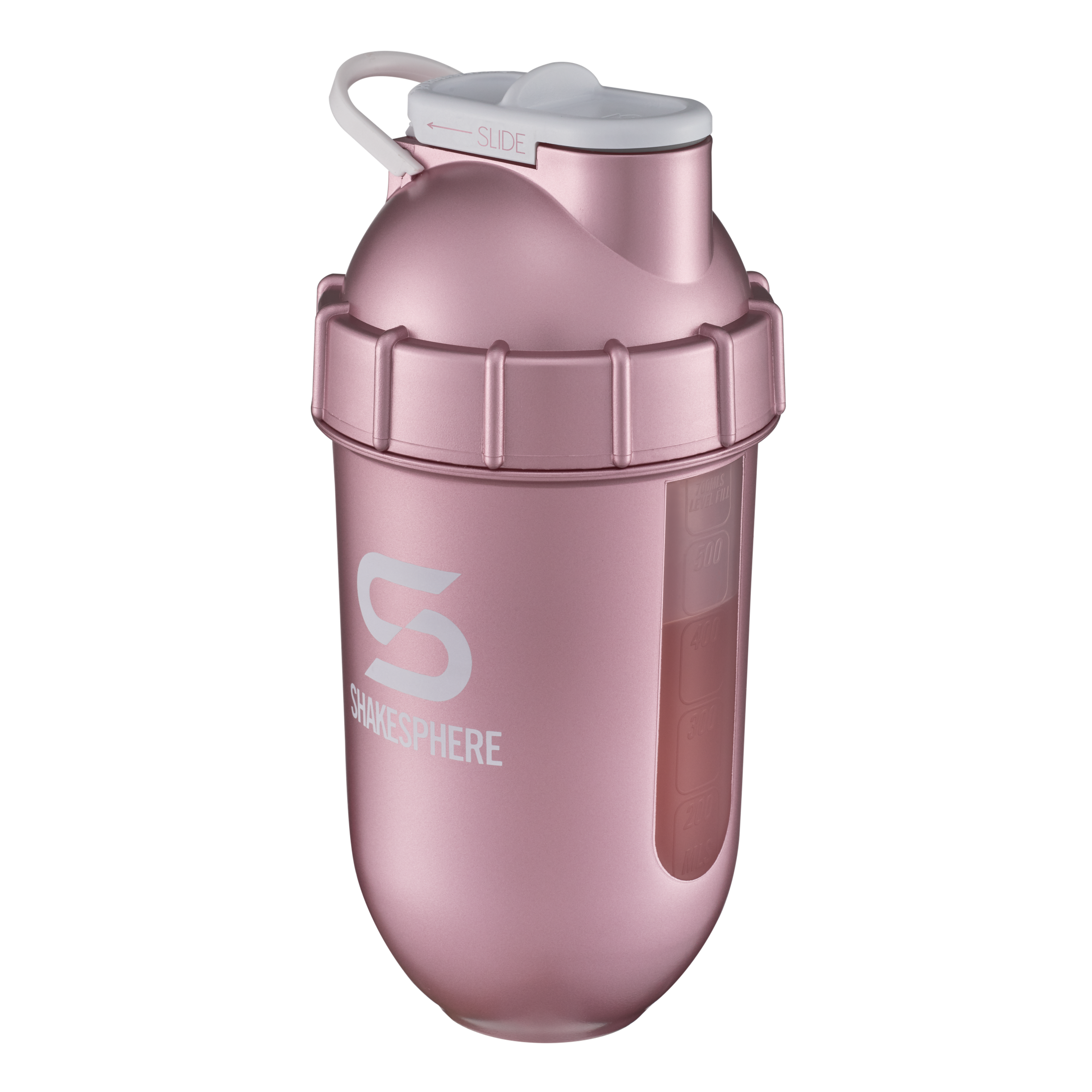 700mls ShakeSphere Tumbler View Rose Gold/White Logo/Clear Window