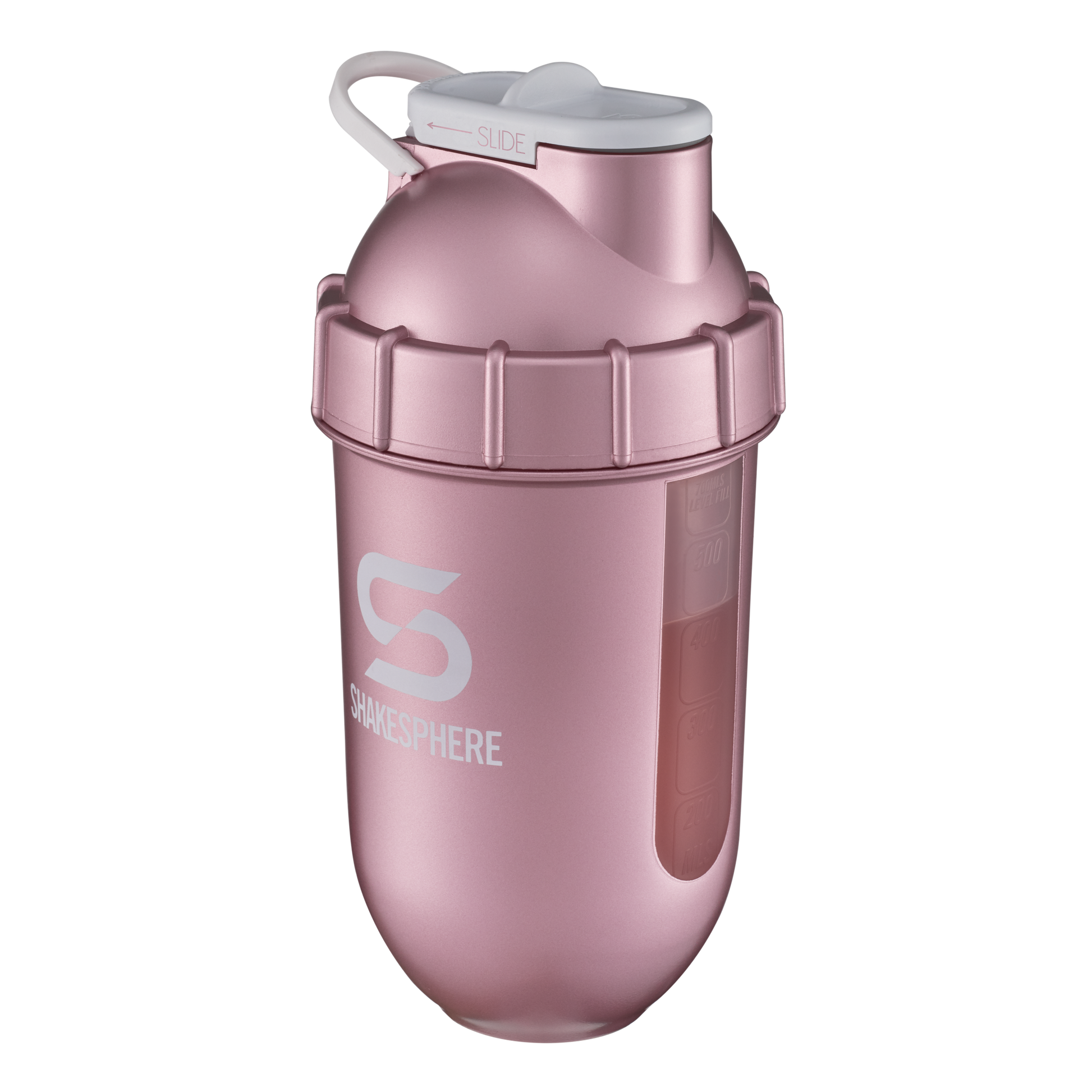 700mls ShakeSphere Tumbler View Rose Gold/White Logo/Clear Window