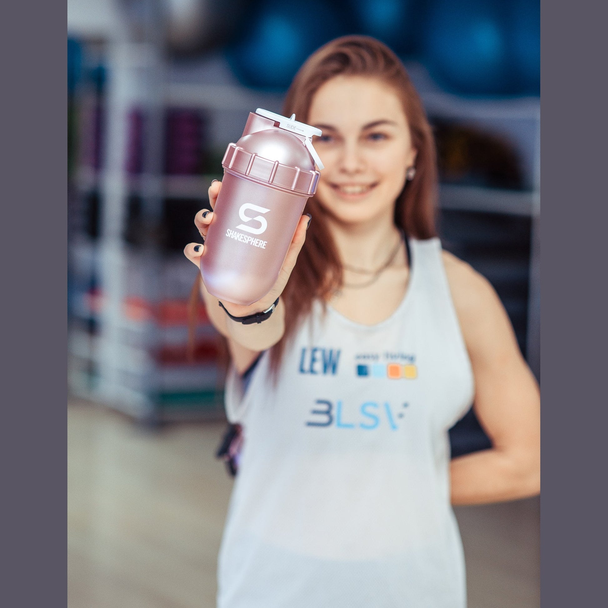 700mls ShakeSphere Tumbler View Rose Gold/White Logo/Clear Window