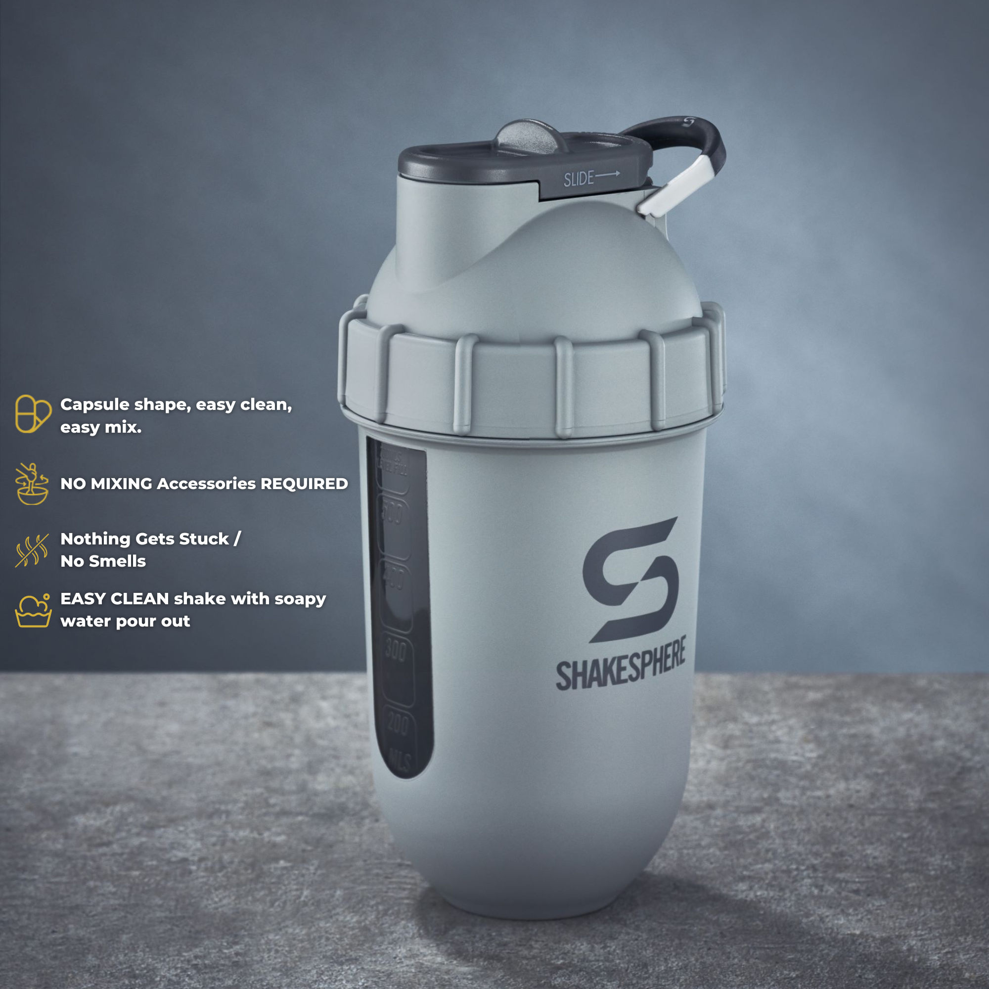 700mls ShakeSphere Tumbler View Matte Grey/Grey Logo/Black Window