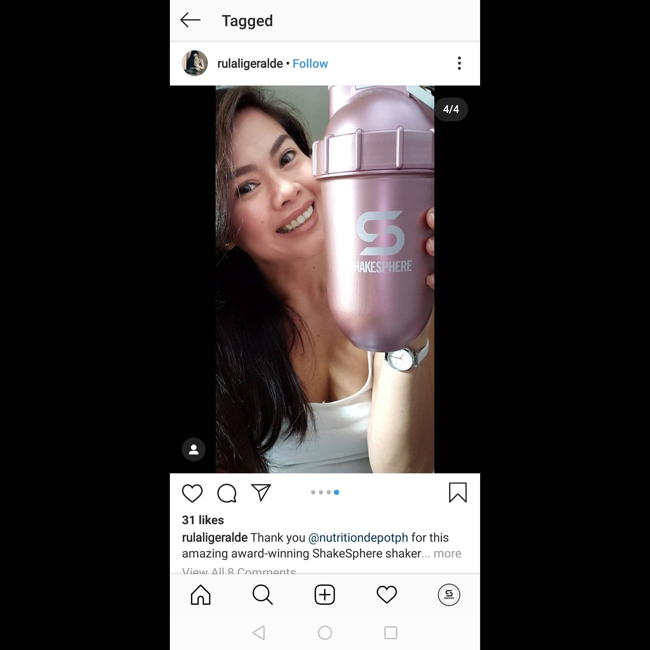 700mls ShakeSphere Tumbler Original Rose Gold/White Logo