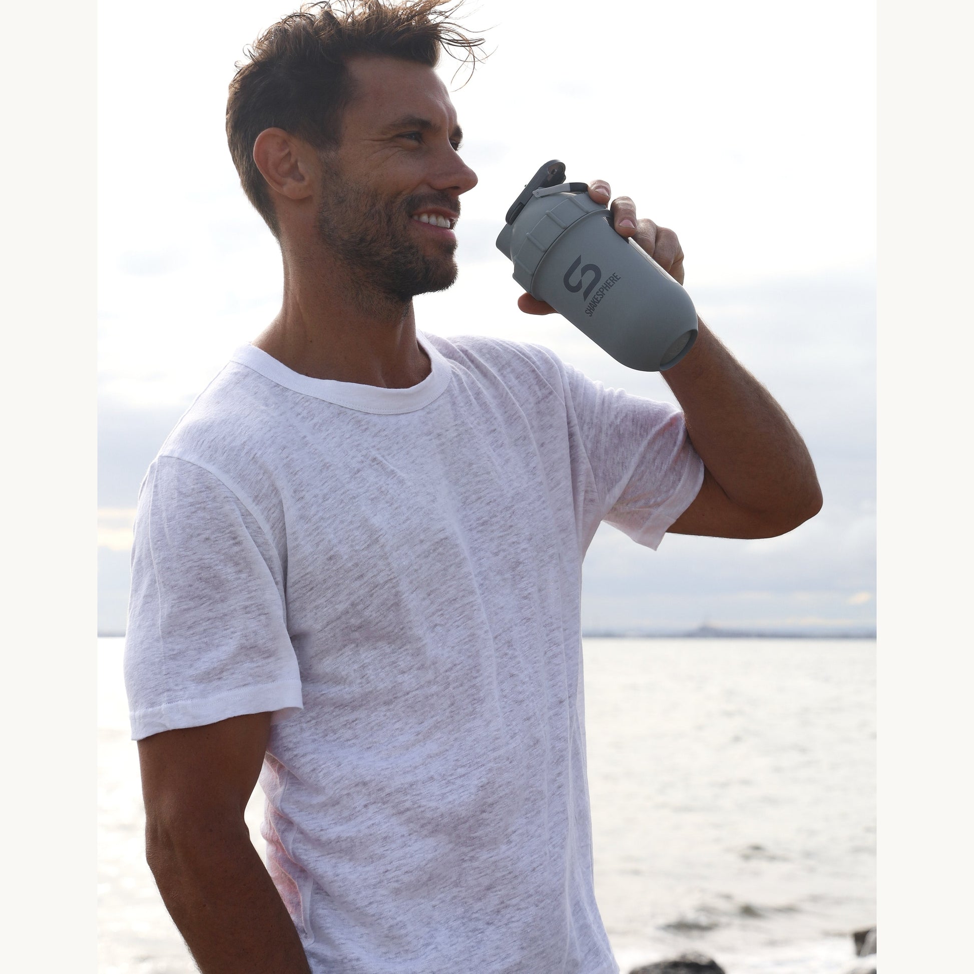 700mls ShakeSphere Tumbler View Matte Grey/Grey Logo/Black Window